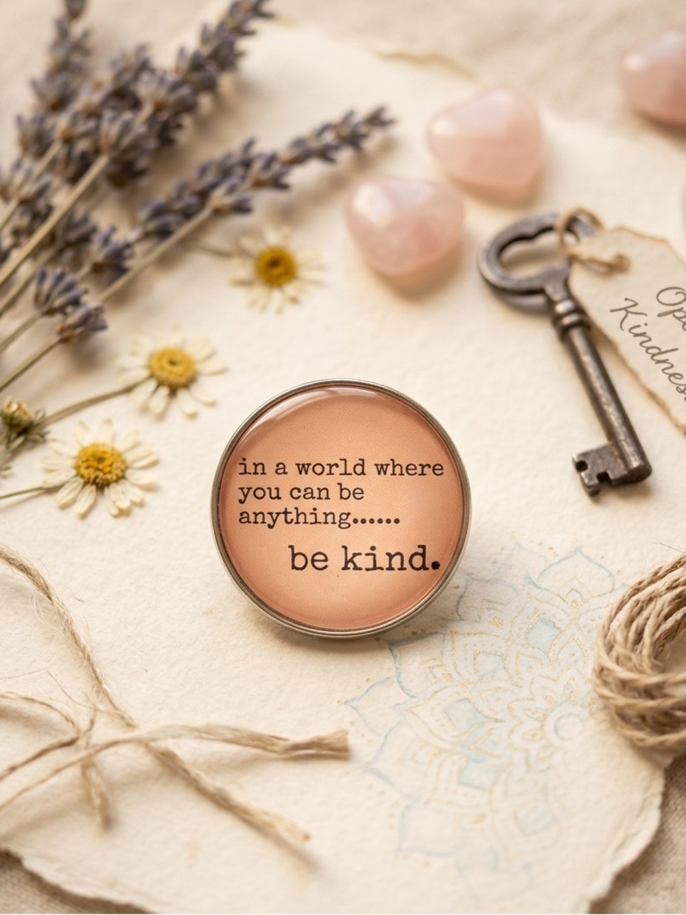 Round 'Be Kind' Inspirational Pendant - Peach Text